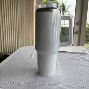 40 ounce White  Opaque Travel Tumbler with Handle - NO straw included